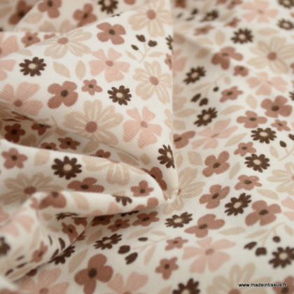 Tissu jersey motif petites fleurs fond blanc cassé - Oeko tex standard 100