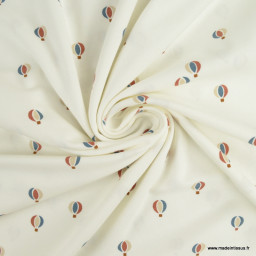 Tissu jersey motif montgolfières fond écru - Oeko tex standard 100