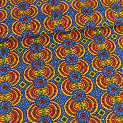 Tissu wax Banjul motif graphique bleu
