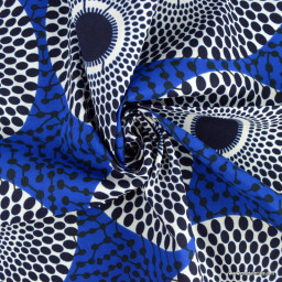 Tissu wax Nsu Bura motif cercle fond bleu