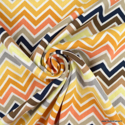Tissu Viscose stretch motif graphique chevrons beige - OEKO TEX