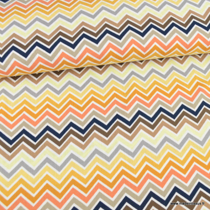 Tissu Viscose stretch motif graphique chevrons beige - oeko tex