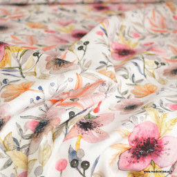 Tissu Voile de coton motifs fleurs multicouleur