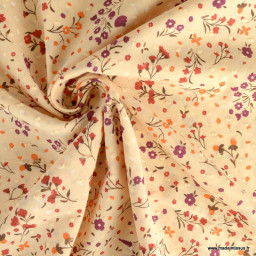 Tissu voile de coton plumetis motifs fleurs fond écru - oeko tex