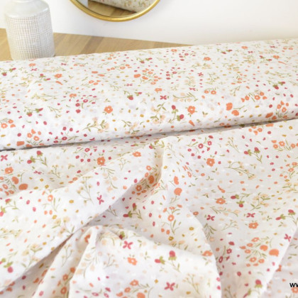 Tissu voile de coton plumetis motifs fleurs fond blanc - oeko tex