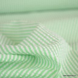 Tissu seersucker à rayures vertes et blanches