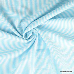 Tissu seersucker à rayures Turquoise et blanc