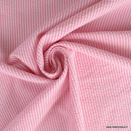 Tissu seersucker à rayures Rose et blanc