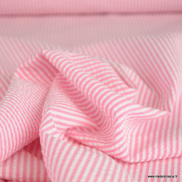 Tissu seersucker à rayures Rose et blanc