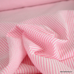 Tissu seersucker à rayures Rose et blanc