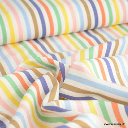 Tissu Viscose lin à rayures multicolores - oeko tex standard 100
