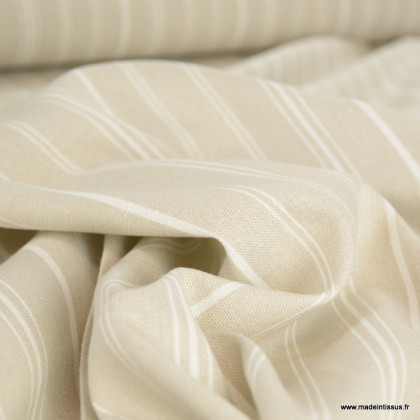 Tissu Viscose lin motif exotique fond lin et blanc - oeko tex standard 100