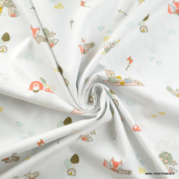 Tissu popeline Bio & oeko tex, Picnic Time motifs animaux fond blanc - Poppy