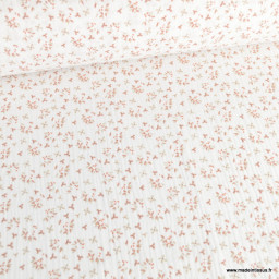 Tissu Double gaze Jefine motif fleurs marsala fond blanc - oeko tex