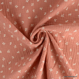 Tissu Double gaze Babeth motif fleurs fond marsala - oeko tex