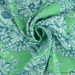 Tissu voile à motif fleuri fond vert