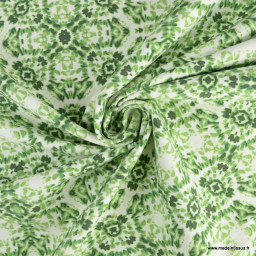 Tissu Bengaline motif rosaces vert et blanc