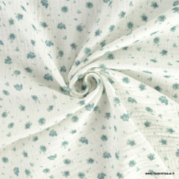 Double gaze de coton Bio Irma motifs fleurs fond blanc - oeko tex