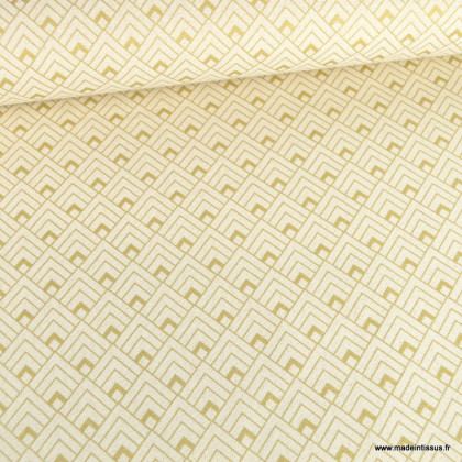 Tissu toile Lurex doré motifs graphique fond écru - oeko tex