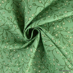 Tissu toile Arty motif branches fond vert - oeko tex