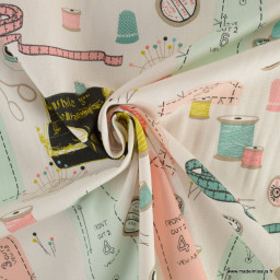 Tissu toile sewing aspect lin motif machine à coudre et couture - Oeko tex