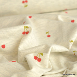 Tissu jersey Poppy motif cerises fond écru chiné - Oeko tex standard 100