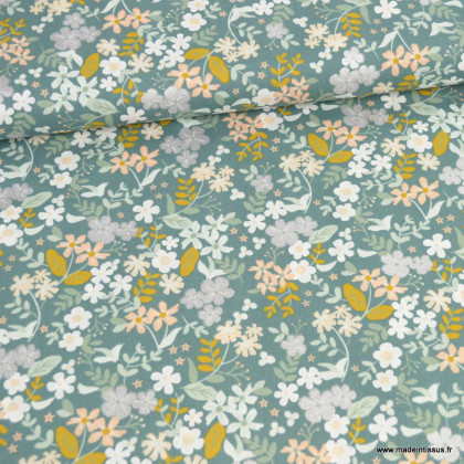 Tissu popeline oeko tex motifs Glitter flowers motif fleurs - Poppy