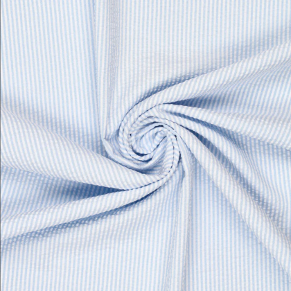 Tissu seersucker à rayures bleu ciel et blanc - oeko tex