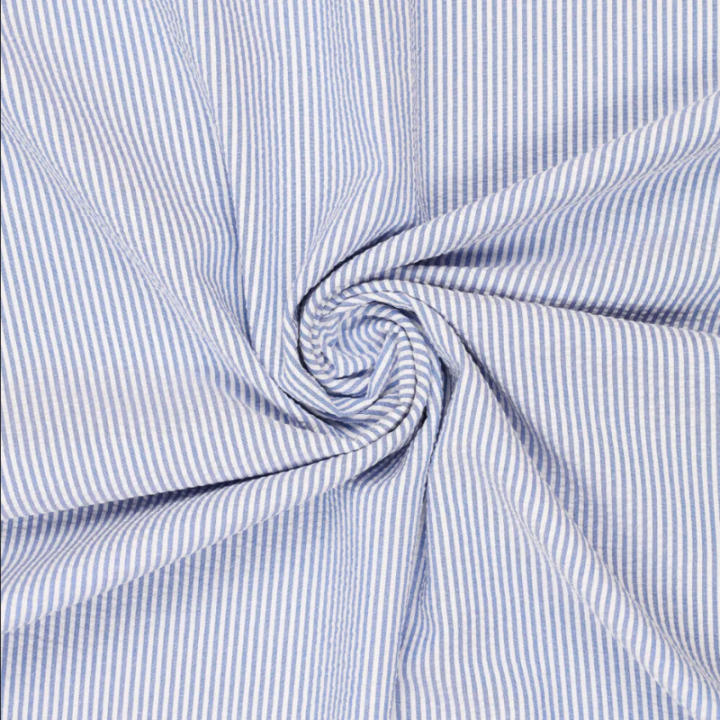 Tissu seersucker à rayures bleu marine et blanc - oeko tex