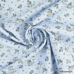 Tissu popeline motifs petites fleurs Ezra fond bleu - Oeko tex
