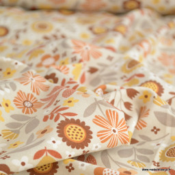 Tissu jersey motif fleurs fond beige - Oeko tex standard 100