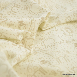Tissu jersey motif animaux de la savane fond blanc cassé - Oeko tex standard 100