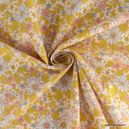 Tissu coton Lolita motif fleurs rose - Oeko tex