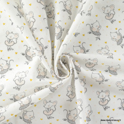 Tissu coton Misty motif souris danseuse en tutu fond blanc