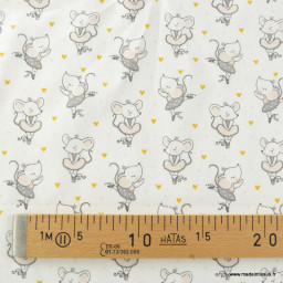 Tissu coton Misty motif souris danseuse en tutu fond blanc