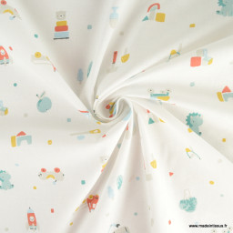 Tissu Coton Toyboys motif jouets pour enfant fond blanc - oeko tex