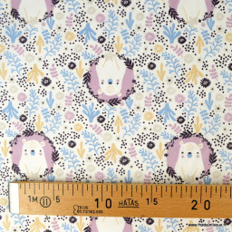Tissu Coton Monaha motif oursons et fleurs lilas et bleu - oeko tex
