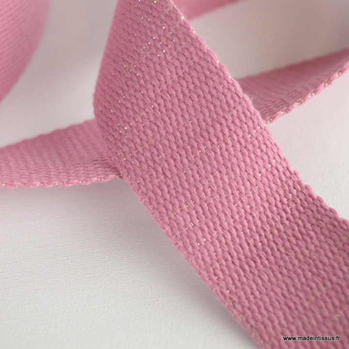 Sangle Lurex scintillante vieux rose 30mm pour sac
