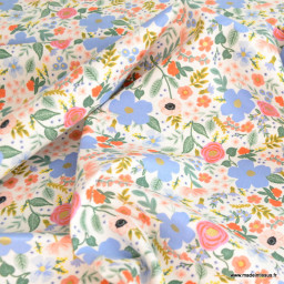 Tissu Rifle Paper en coton imprimé fleurs Wild rose fond blanc- collection Primavera