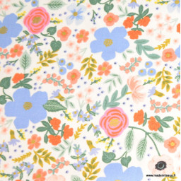Tissu Rifle Paper en coton imprimé fleurs Wild rose fond blanc- collection Primavera