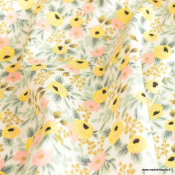 Tissu Rifle Paper en coton imprimé fleurs Blush Creme - collection Primavera