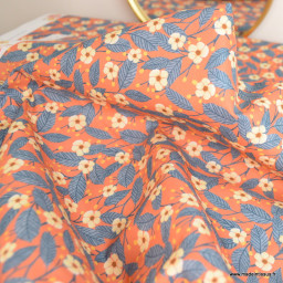 Tissu coton fleuri fond corail Moon Light Garden - RJR fabric - oeko tex