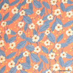 Tissu coton fleuri fond corail Moon Light Garden - RJR fabric - OEKO TEX