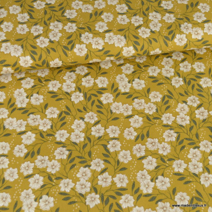 Tissu coton fleuri fond moutarde - RJR fabric - Get out and explore