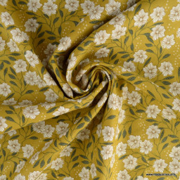 Tissu coton fleuri fond moutarde - RJR fabric - Get out and explore