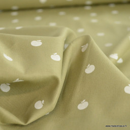 Tissu popeline motifs pommes fond vert tilleul - Oeko tex