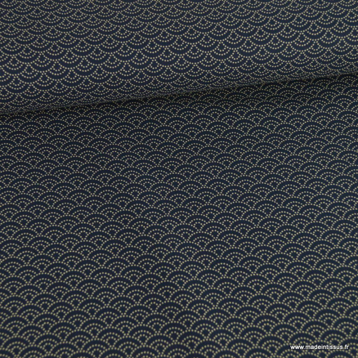 Tissu coton motif Wifi fond bleu marine - Sevenberry Kasuri
