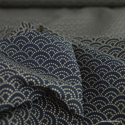 Tissu coton motif Wifi fond bleu marine - Sevenberry Kasuri