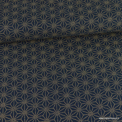 Tissu coton motif Asanoha grande étoile Marine - Sevenberry Kasuri