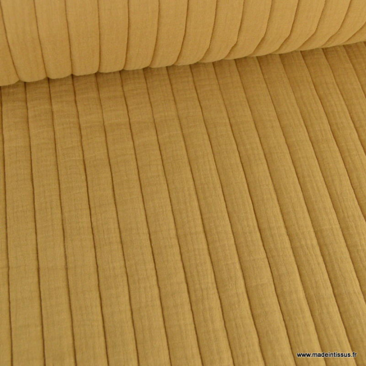 Tissu Matelassé vertical Double Gaze Oeko tex - Camel